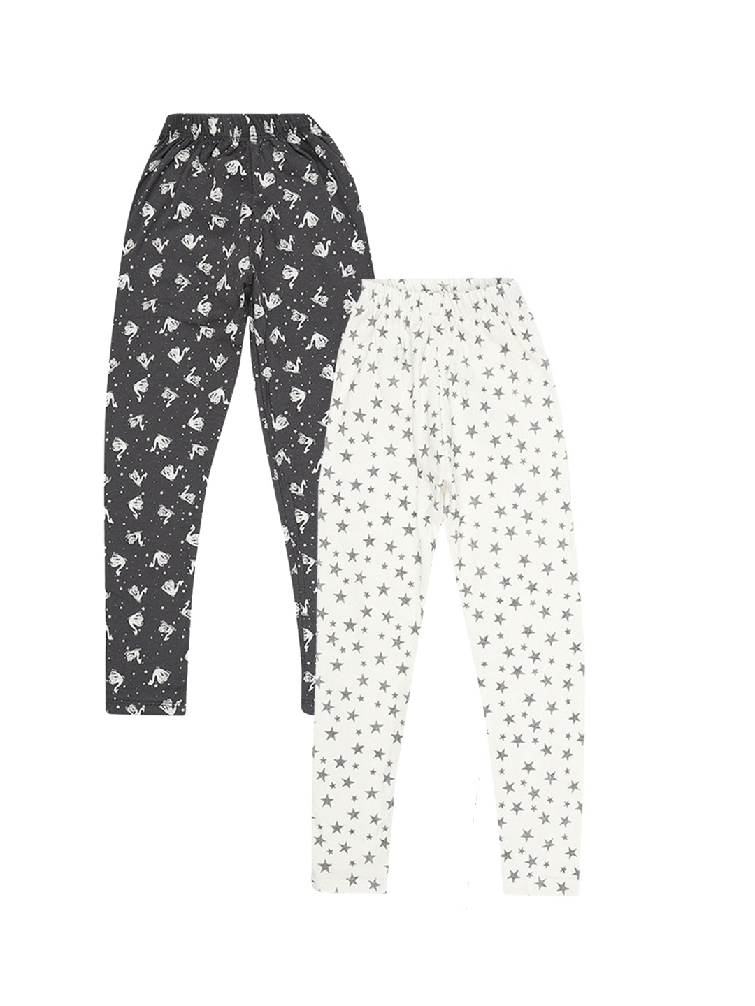 

V-Mart Girls Pack Of 2 Printed Cotton Leggings, Grey