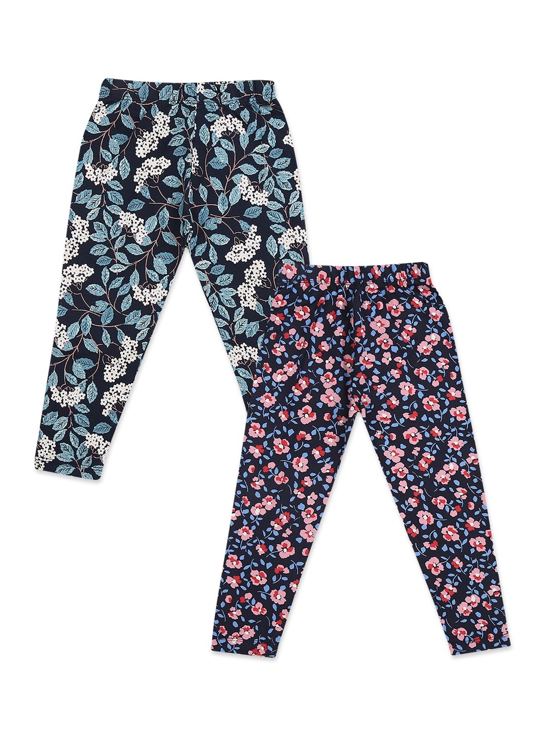 

V-Mart Girls Pack Of 2 Printed Ankle-Length Leggings, Navy blue
