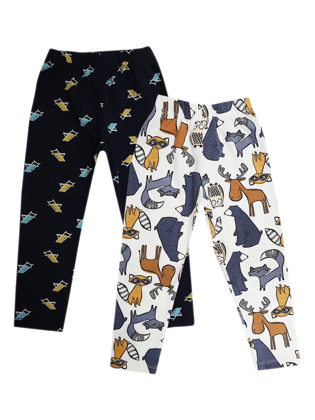 

V-Mart Girls Pack of 2 White & Navy Blue Printed Ankle-Length Leggings