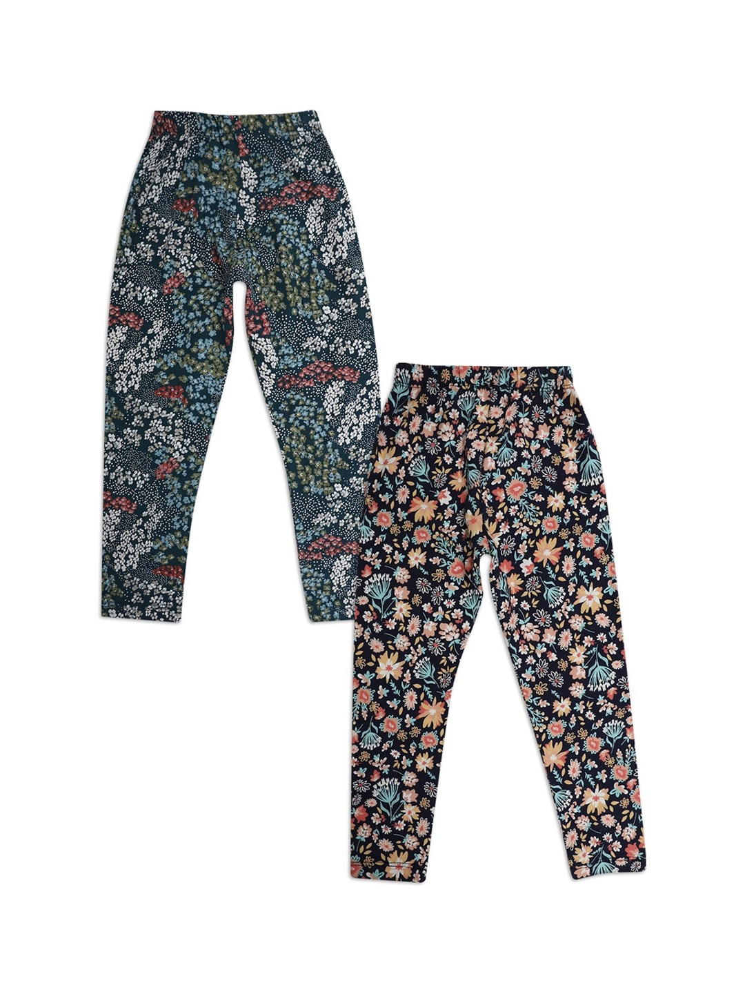 

V-Mart Girls Pack Of 2 Printed Ankle-Length Leggings, Navy blue