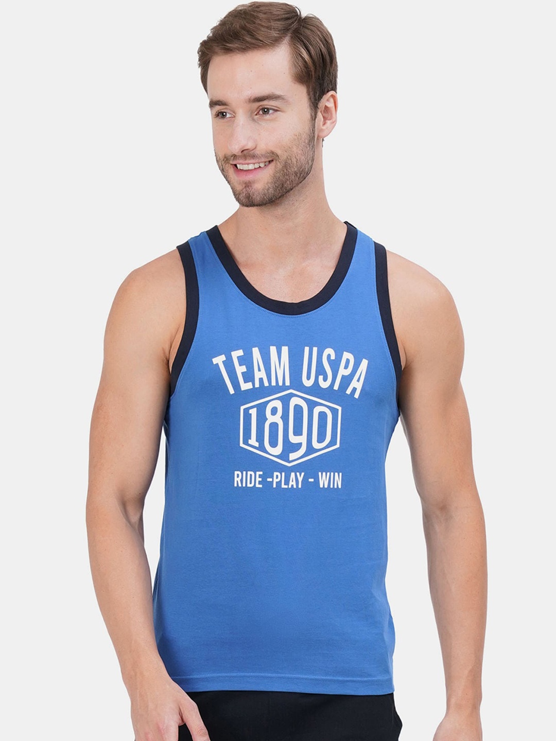 

U.S. Polo Assn. Men Blue & White Printed Cotton Innerwear Vests