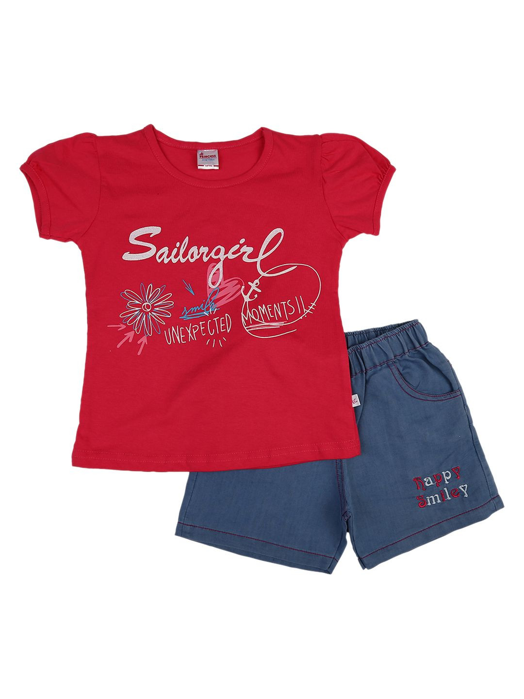 

V-Mart Unisex Kids Fuchsia & Blue Printed T-shirt with Shorts