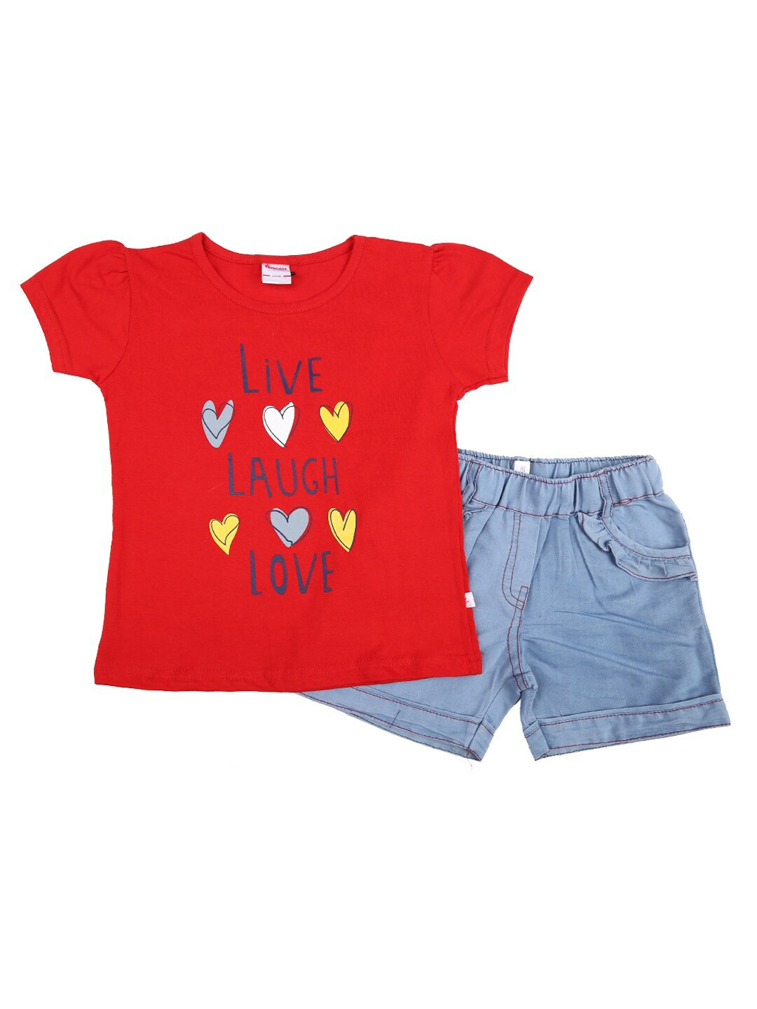 

V-Mart Unisex Kids Red & Blue Printed T-shirt with Shorts