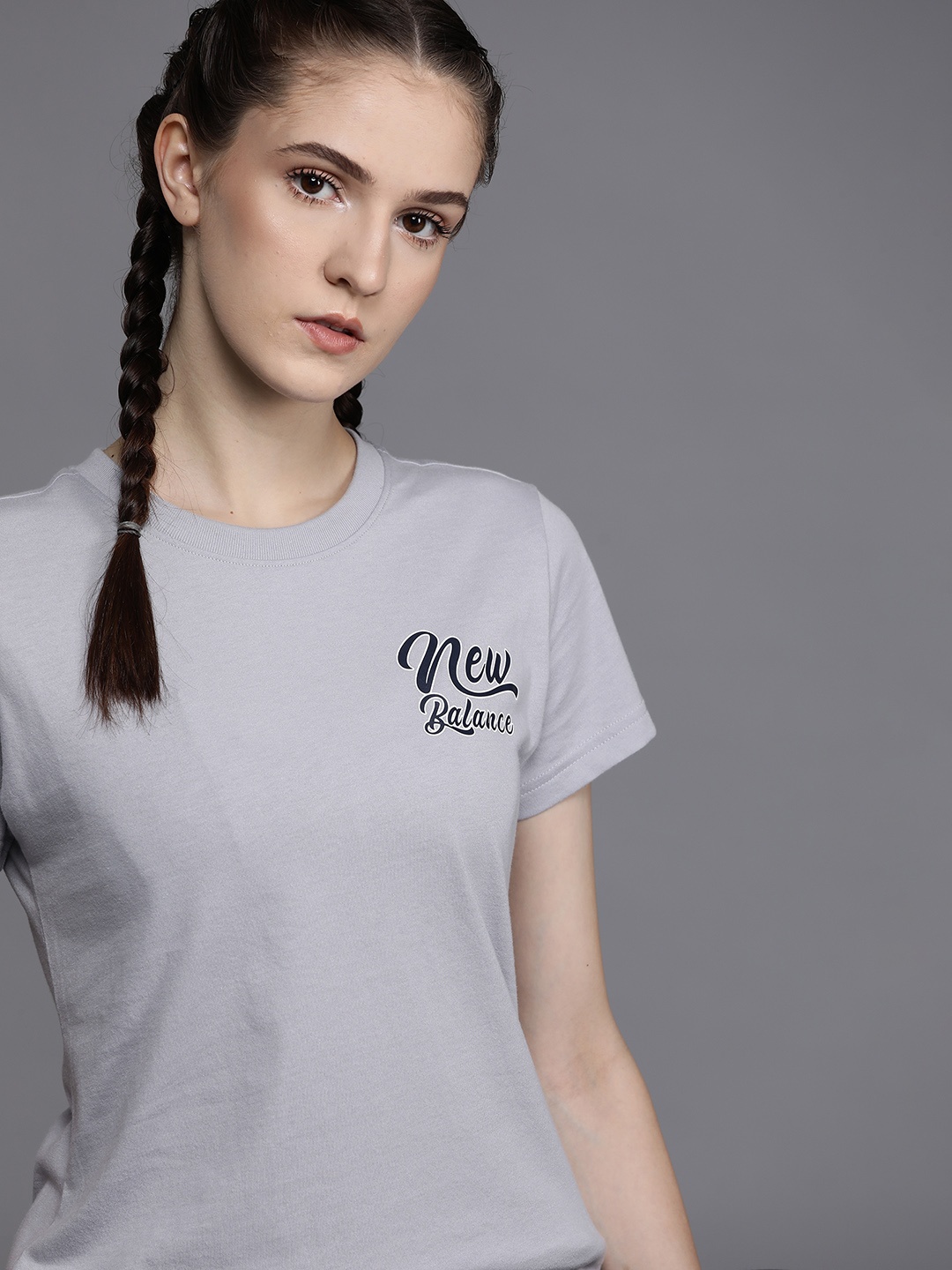 

New Balance Women Grey Brand Logo Printed T-shirt