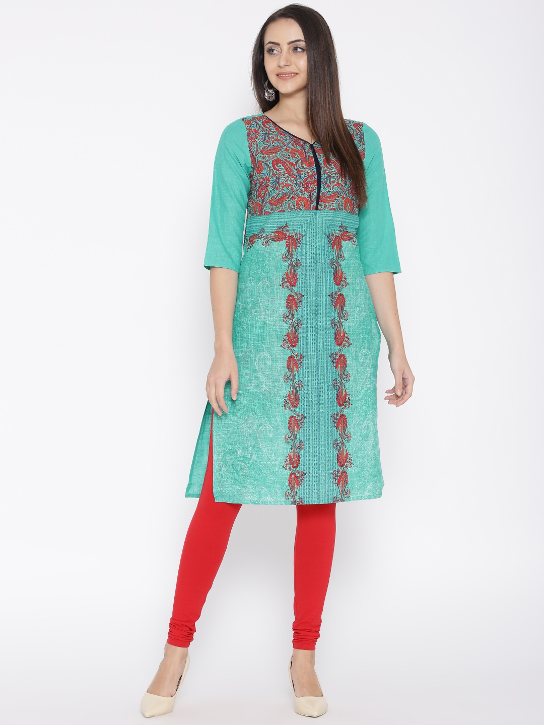 

AURELIA Women Green Printed Straight Kurta