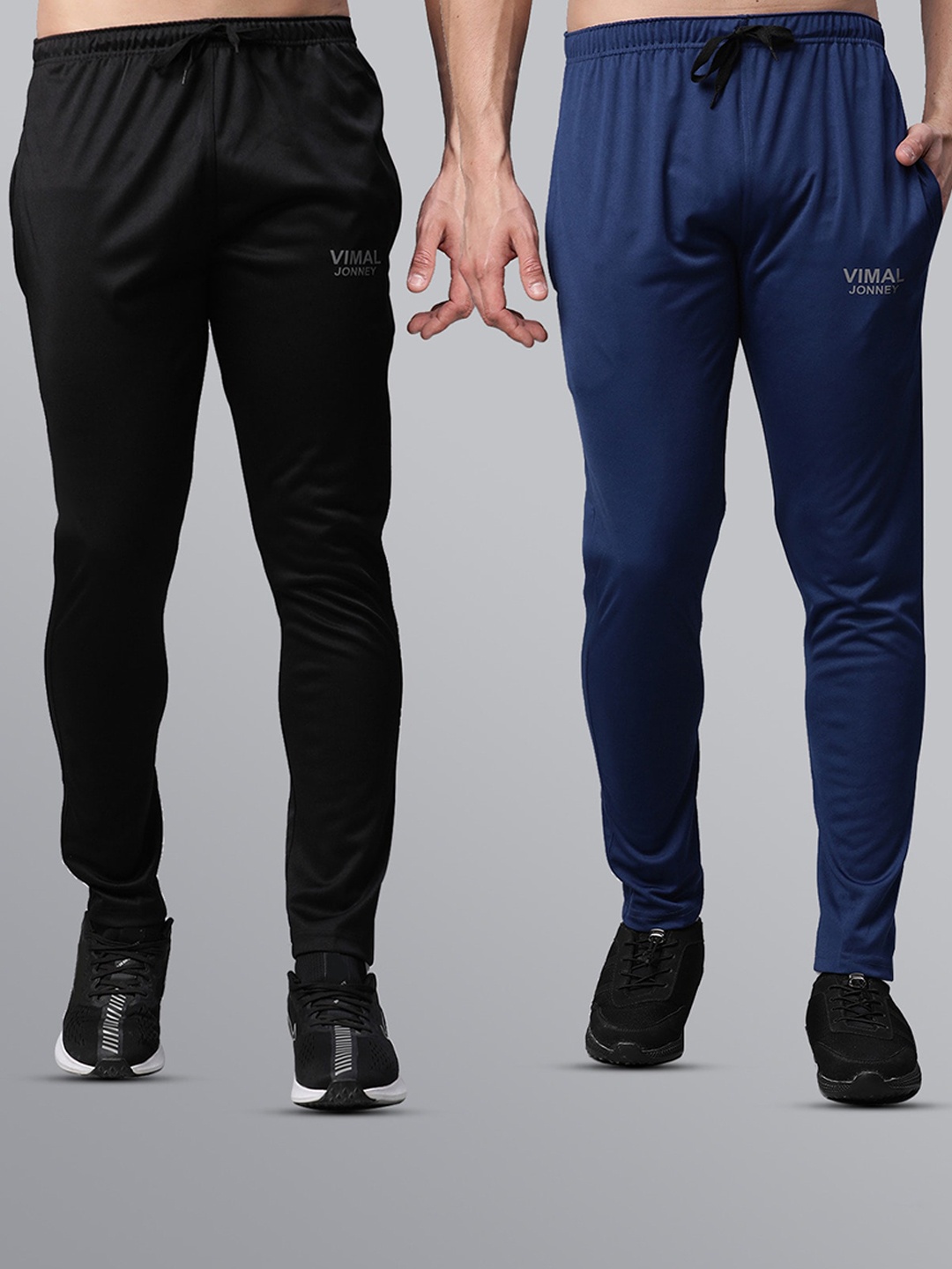 

MACK JONNEY JONNEY Men Pack Of 2 Black & Blue Solid Track Pant