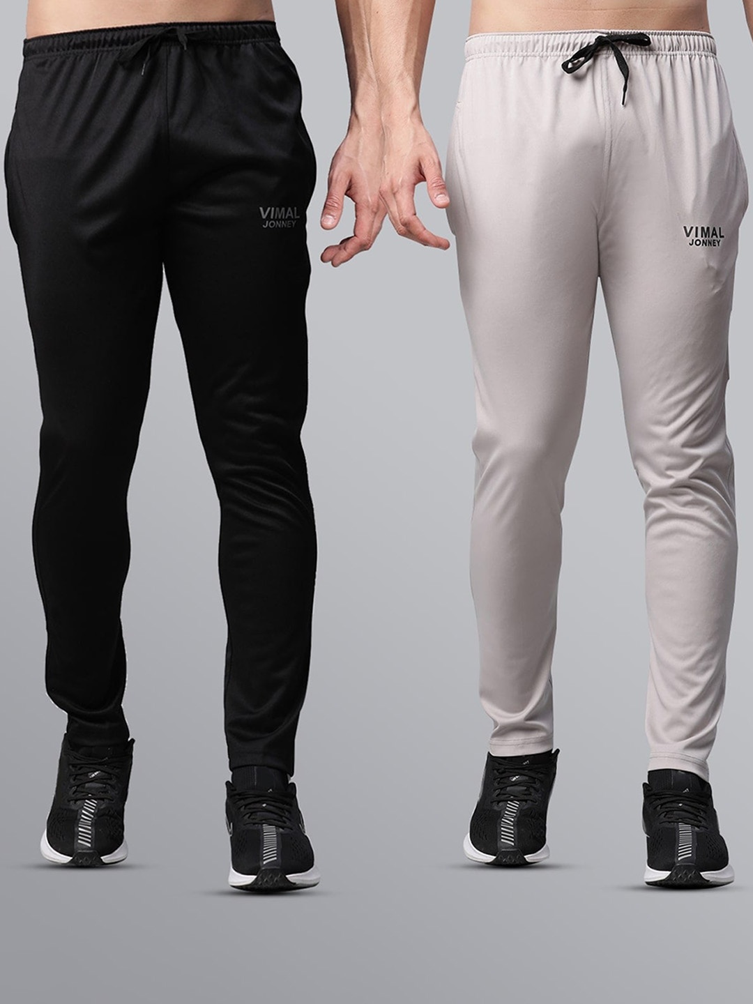 

MACK JONNEY JONNEY Men Black & Grey Pack Of 2 Solid Track Pants