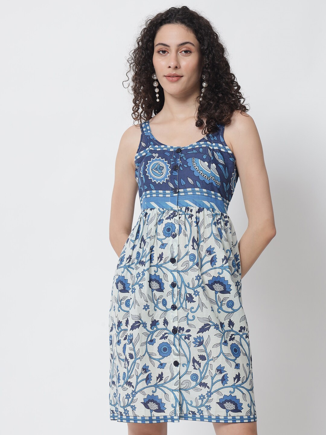

Tulsattva Blue Floral Printed Dress