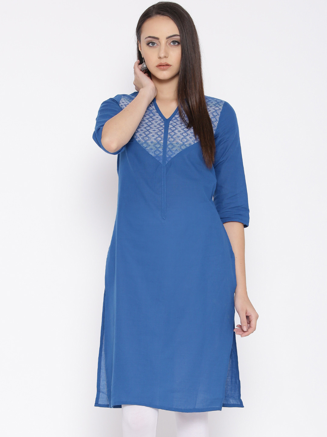

AURELIA Women Blue Yoke Design Straight Kurta