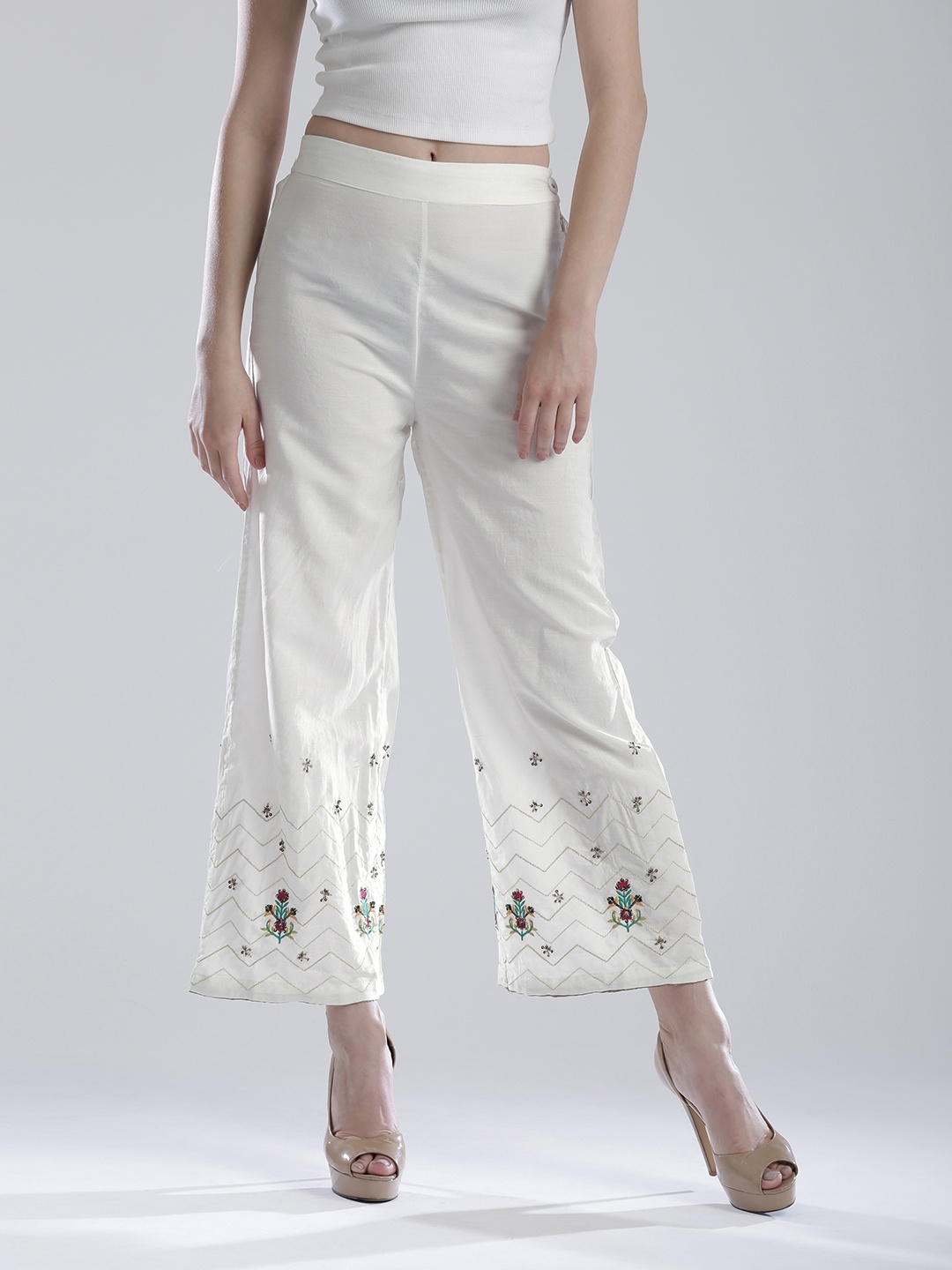 

Wishful by W women White Embroidered Palazzos