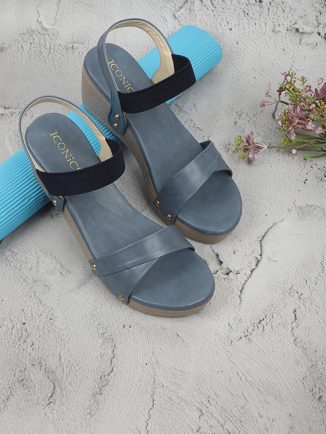 

ICONICS Blue Solid Casual Wedge Heels