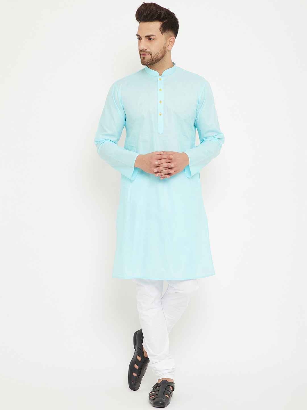 

VASTRAMAY Men Blue Cotton Kurta with Churidar