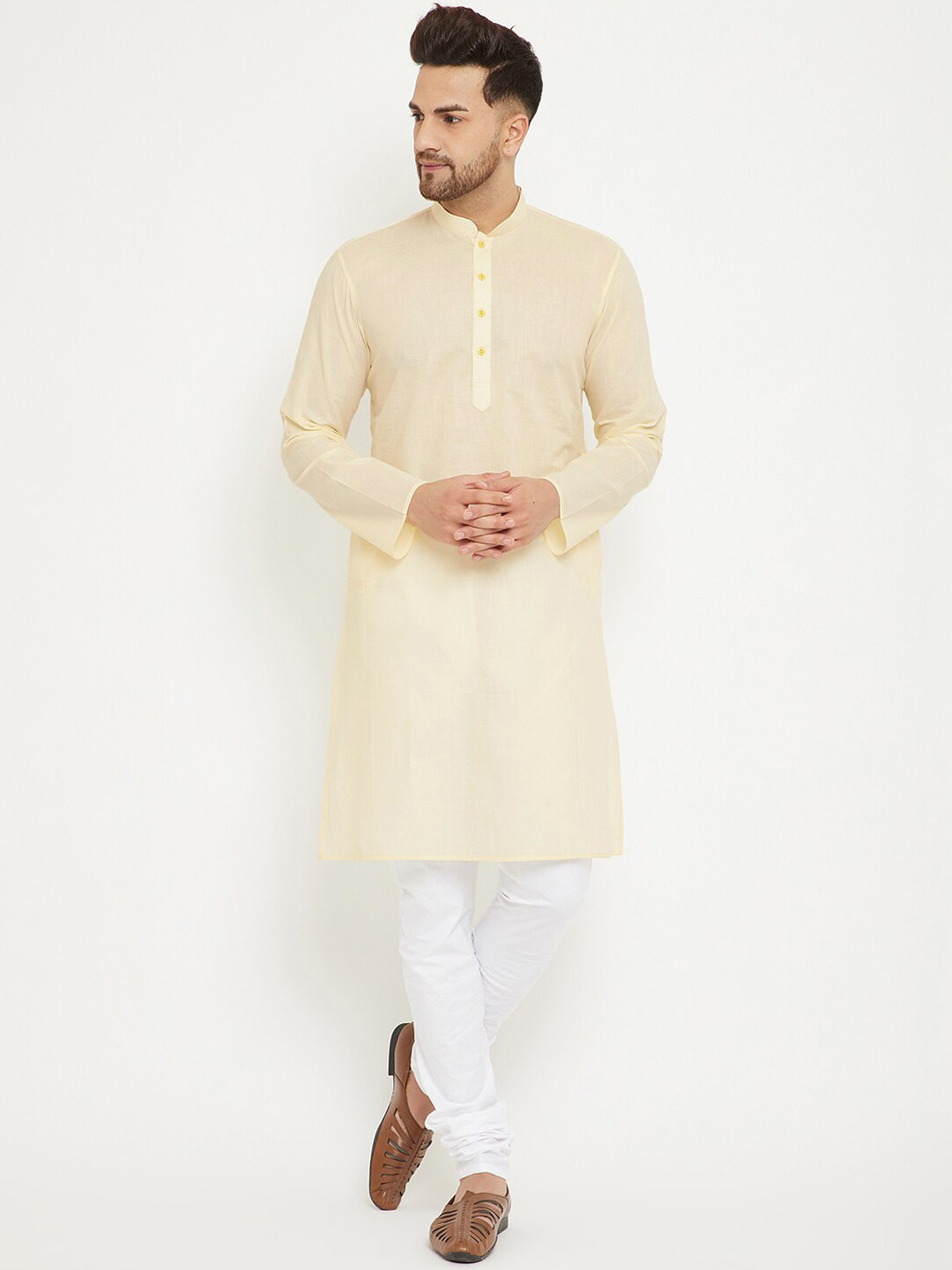 

VASTRAMAY Men Cream-Coloured Cotton Kurta with Pyjamas