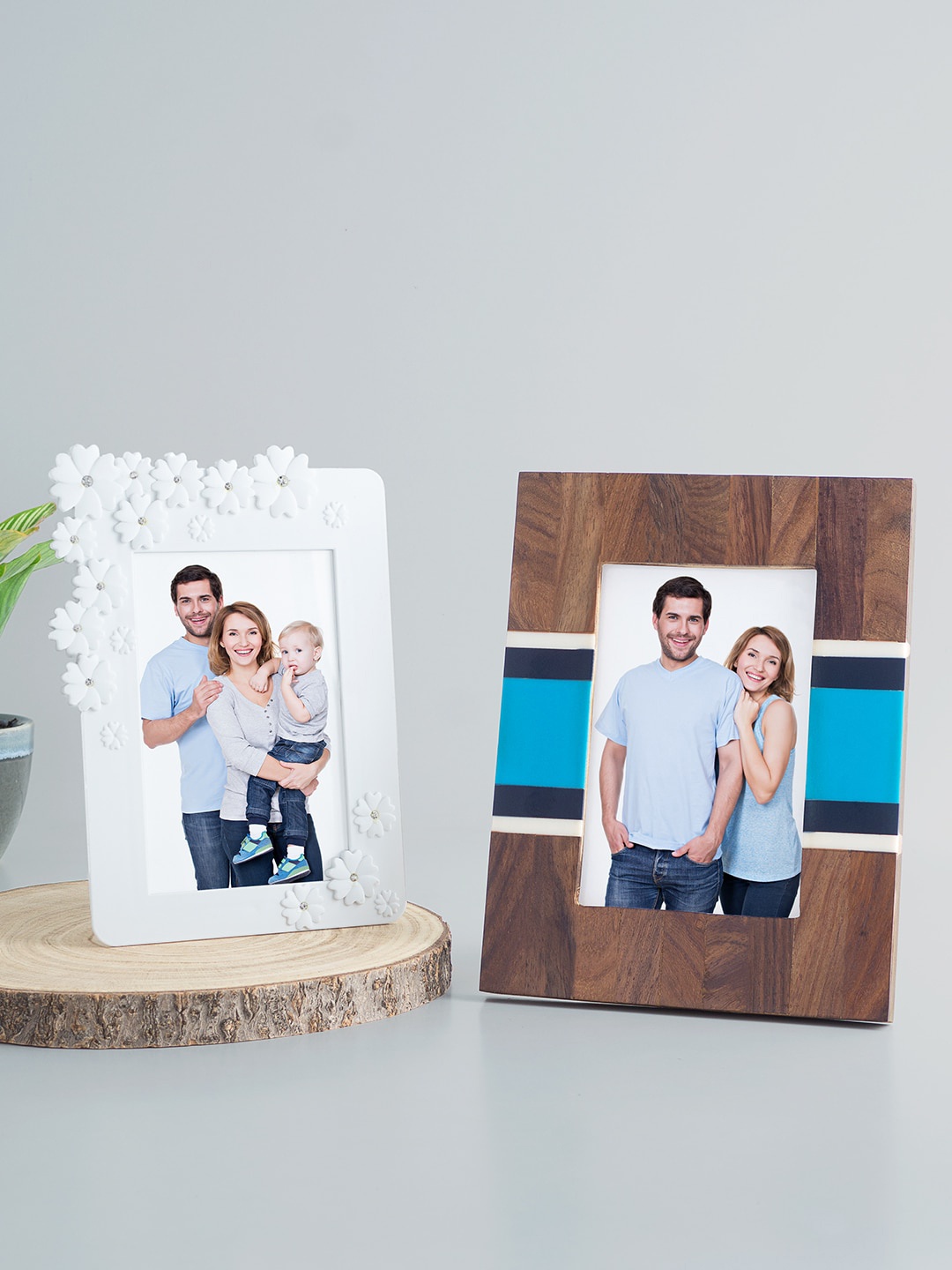 

Golden Peacock Set Of 2 Brown & White Table-Top Photo Frame