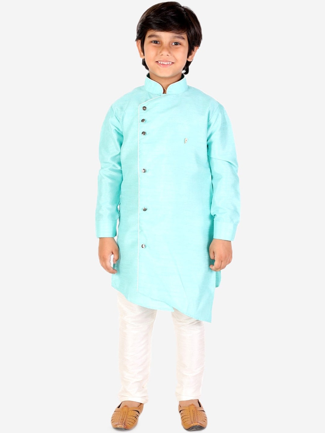 

Pro-Ethic STYLE DEVELOPER Boys Turquoise Blue Pure Silk Kurta with Pyjamas
