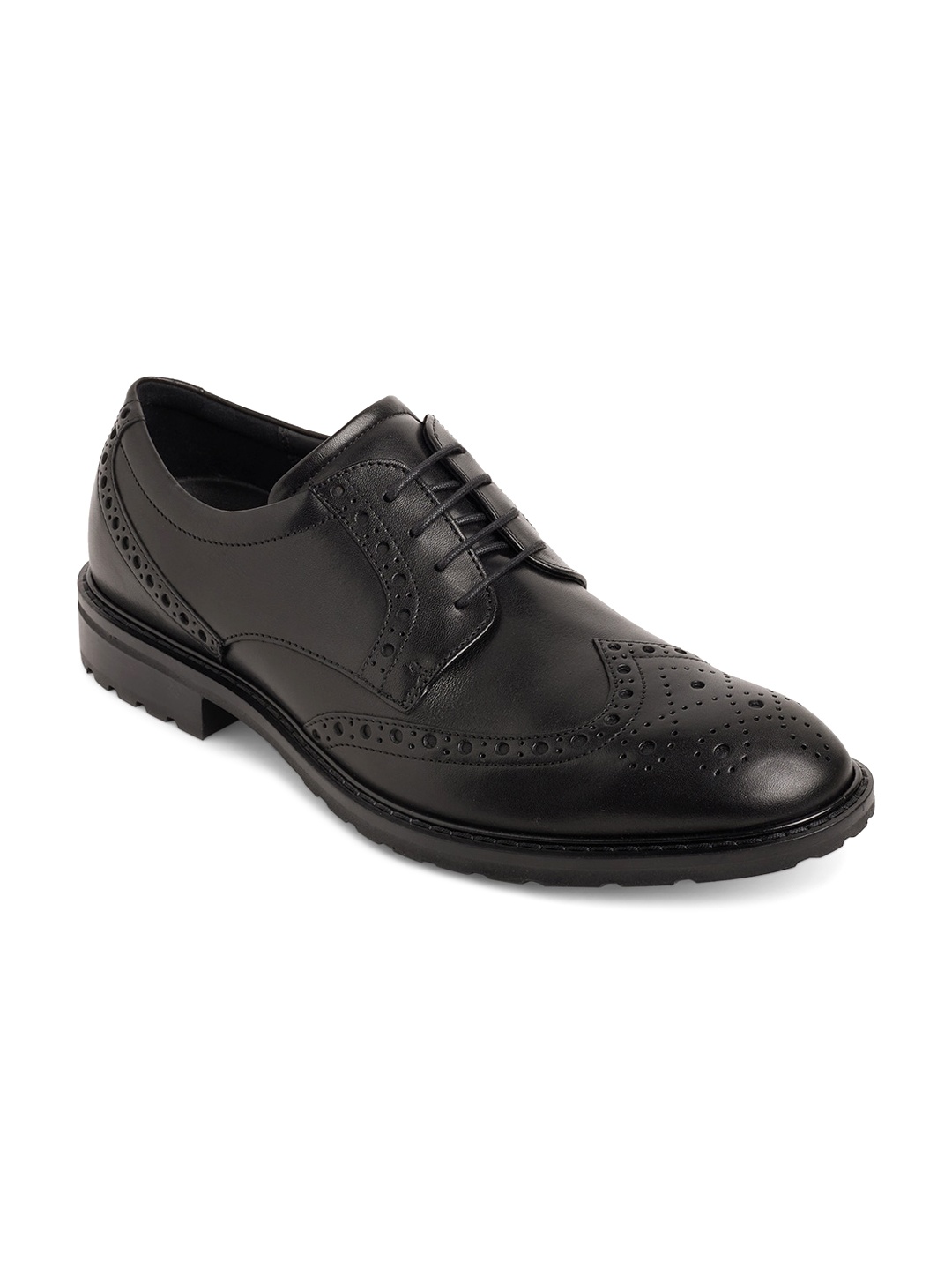 

ECCO Men Black Textured British Traditional Leather Formal Brogues