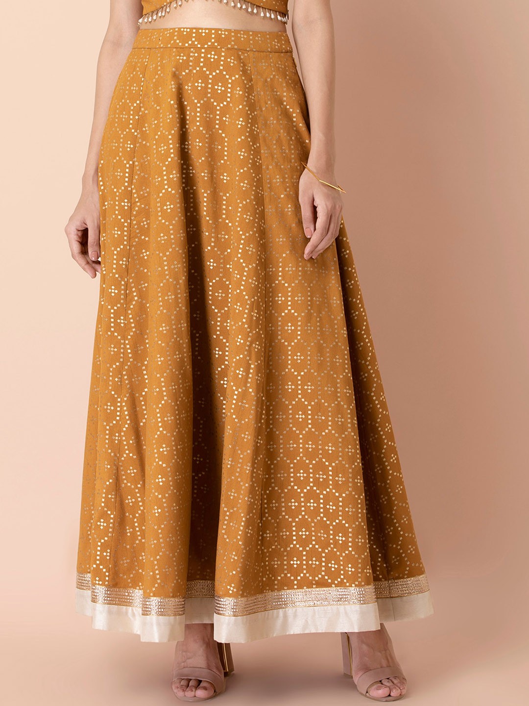 

INDYA Women Yellow Printed Maxi-Length Flared Skirt