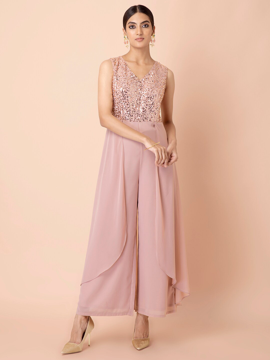 

INDYA Pink Basic Jumpsuit with Embellished