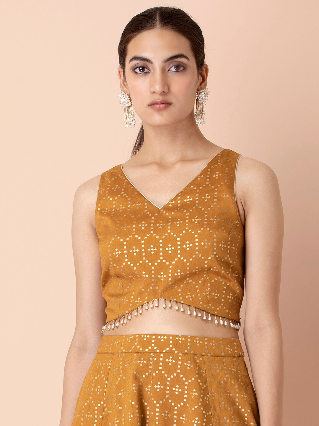 

INDYA Yellow Embellished Crop Top