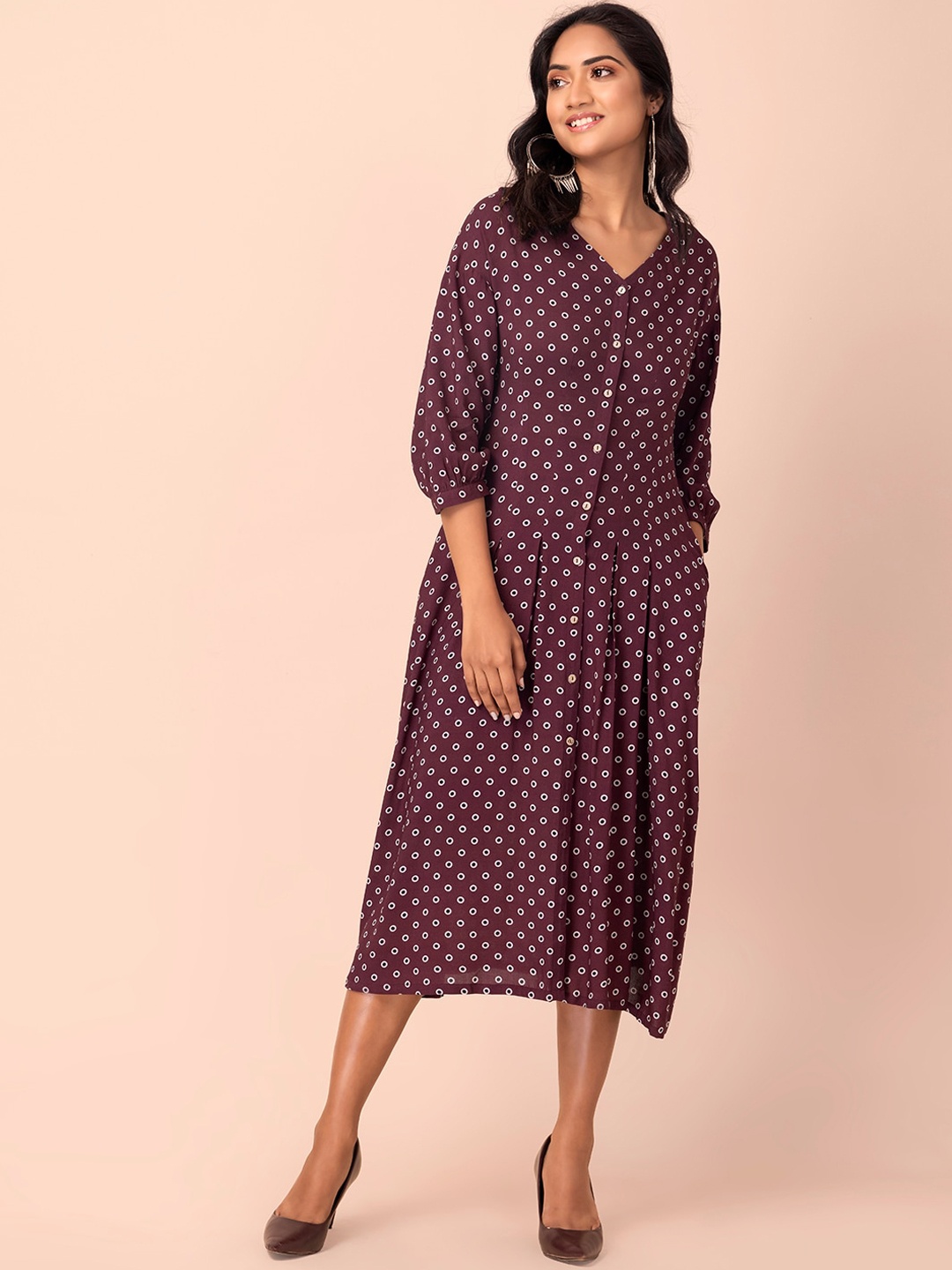 

Rang by Indya Women Maroon Geometric Printed Anarkali Kurta