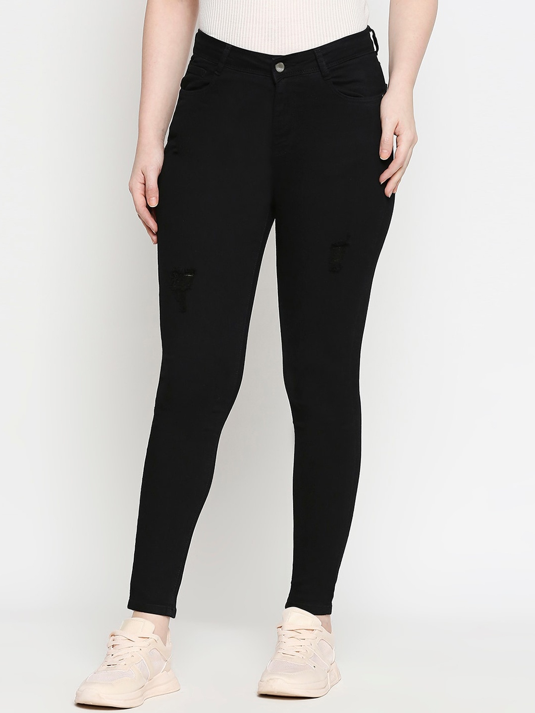 

Kraus Jeans Women Black Skinny Fit High-Rise Mildly Distressed Jeans