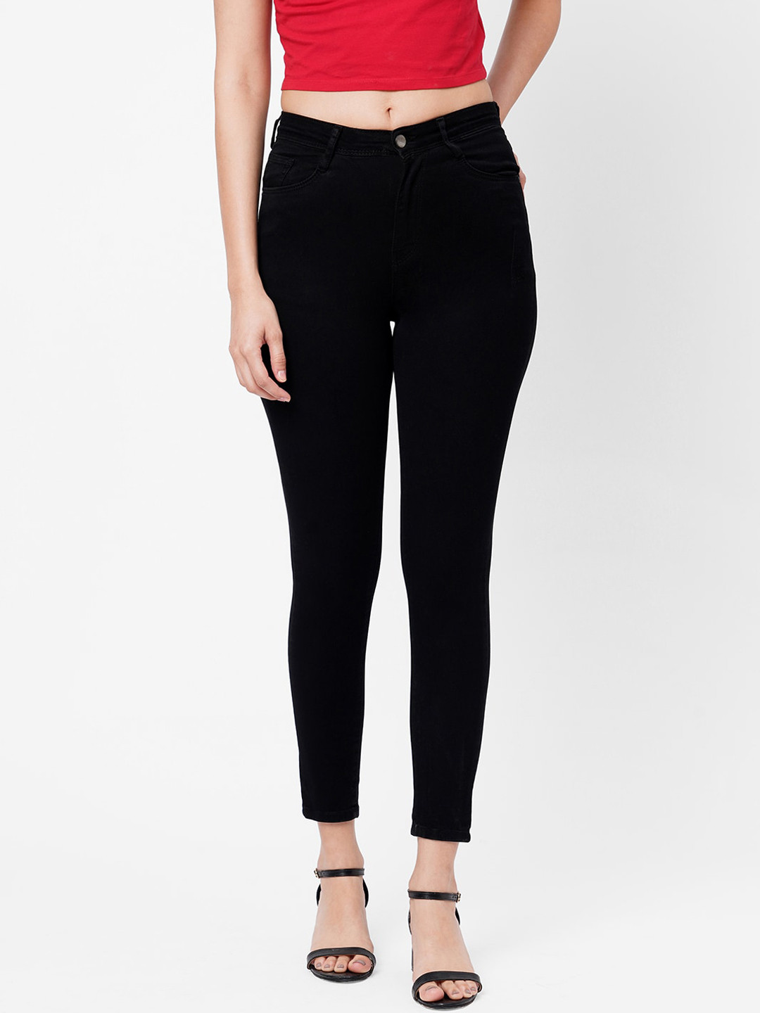 

Kraus Jeans Women Black Super Skinny Fit High-Rise Cropped Jeans
