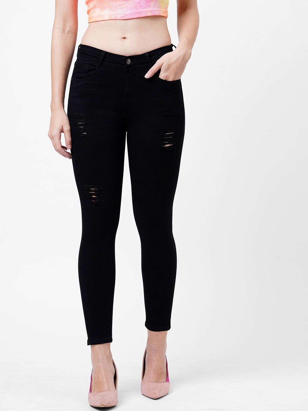 

Kraus Jeans Women Black Skinny Fit Mildly Distressed Jeans