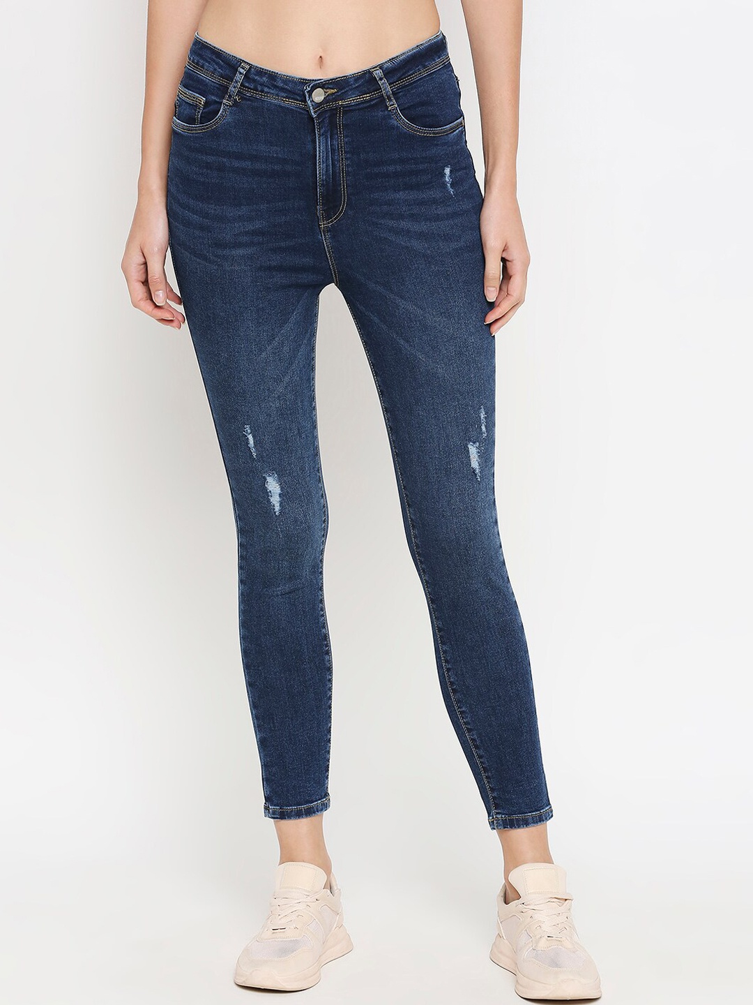 

Kraus Jeans Women Blue Skinny Fit High-Rise Mildly Distressed Light Fade Jeans