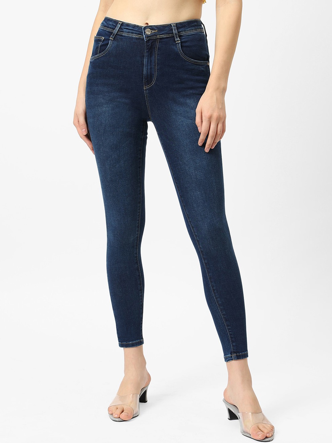 

Kraus Jeans Women Blue Skinny Fit High-Rise Light Fade Cropped Jeans
