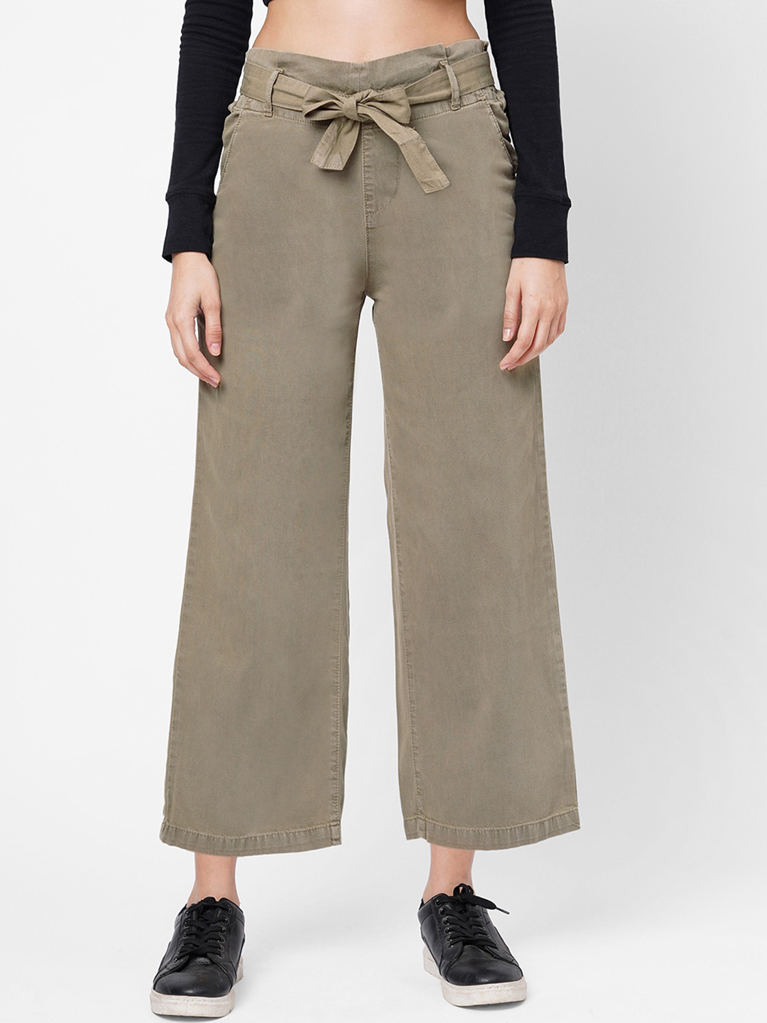 

Kraus Jeans Women Olive Green Loose Fit High-Rise Cotton Trousers