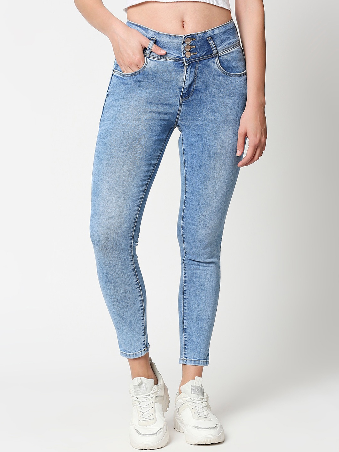 

Kraus Jeans Women Blue Skinny Fit High-Rise Mildly Distressed Stretchable Jeans