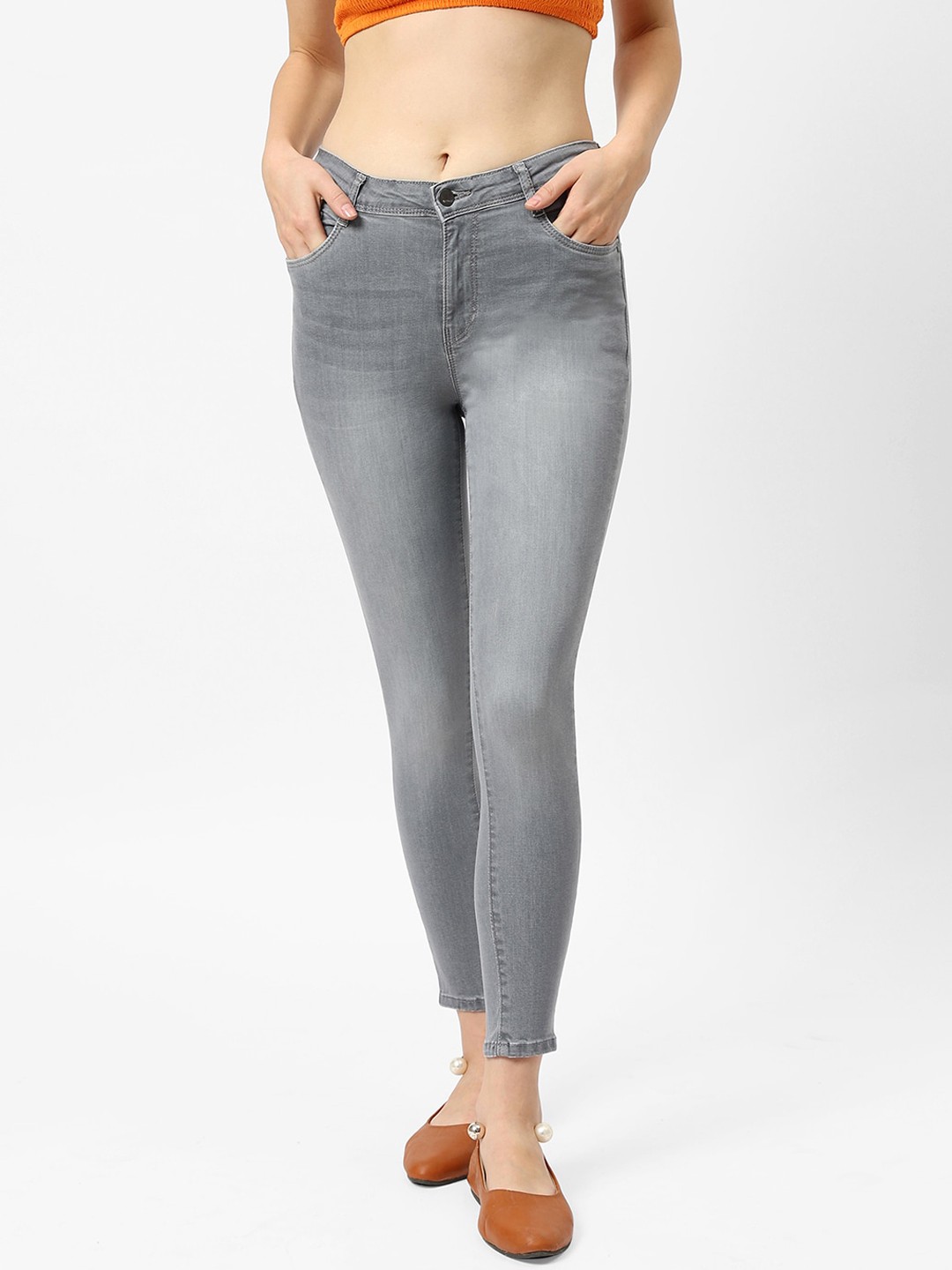 

Kraus Jeans Women Grey Skinny Fit High-Rise Light Fade Jeans