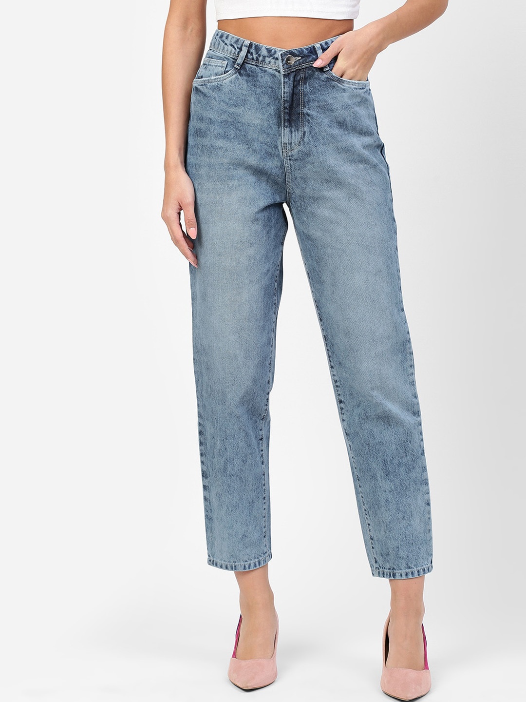 

Kraus Jeans Women Blue High-Rise Heavy Fade Jeans