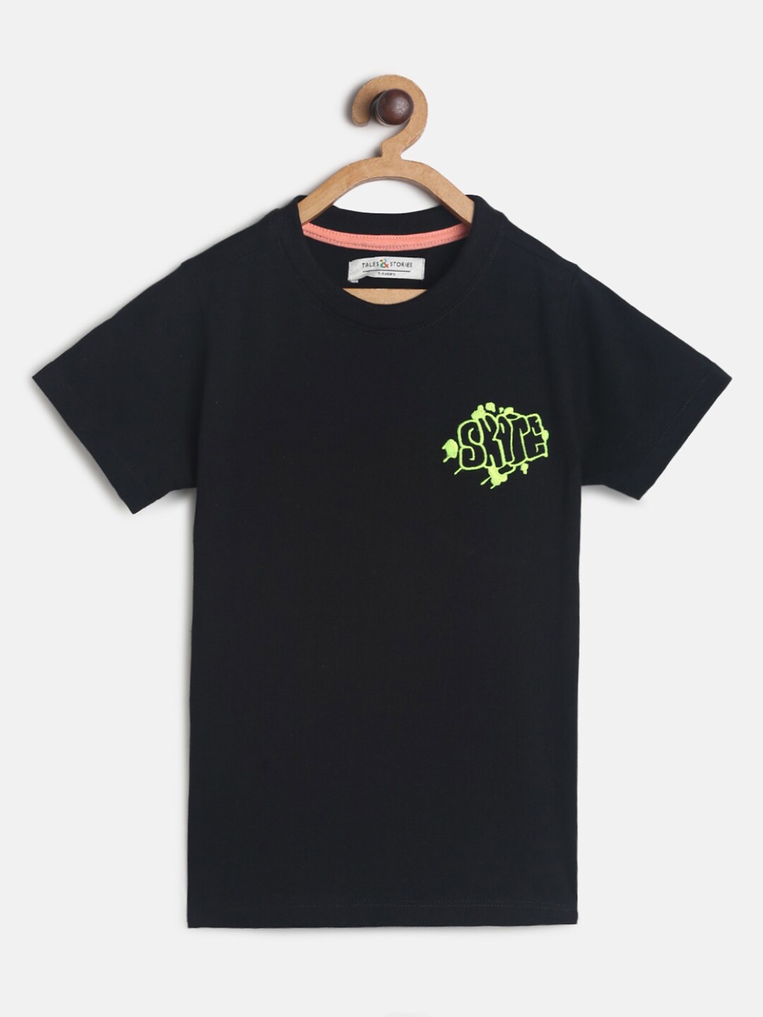 

TALES & STORIES Boys Black Typography Printed T-shirt
