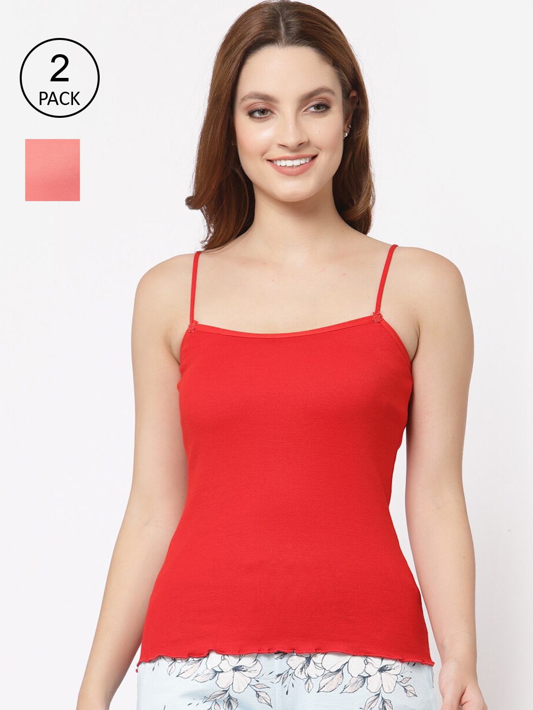 

Floret Women Pack Of 2 Solid Camisoles, Red