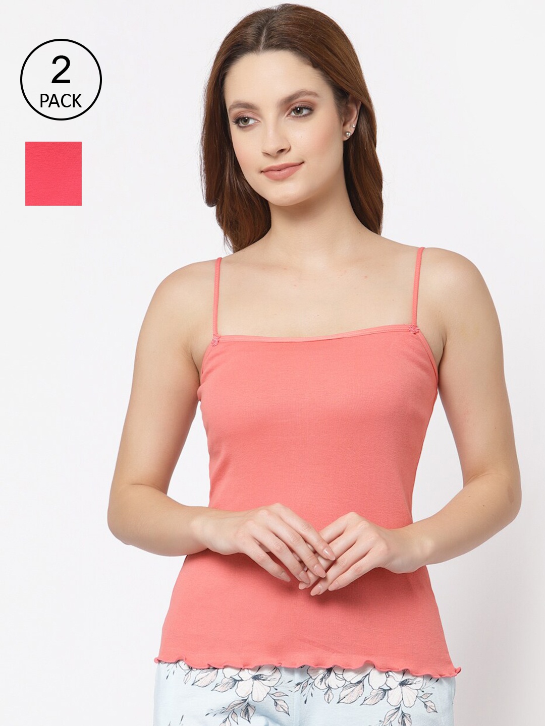 Floret Women Rose & Pink Pack of 2 Solid Cotton Camisoles