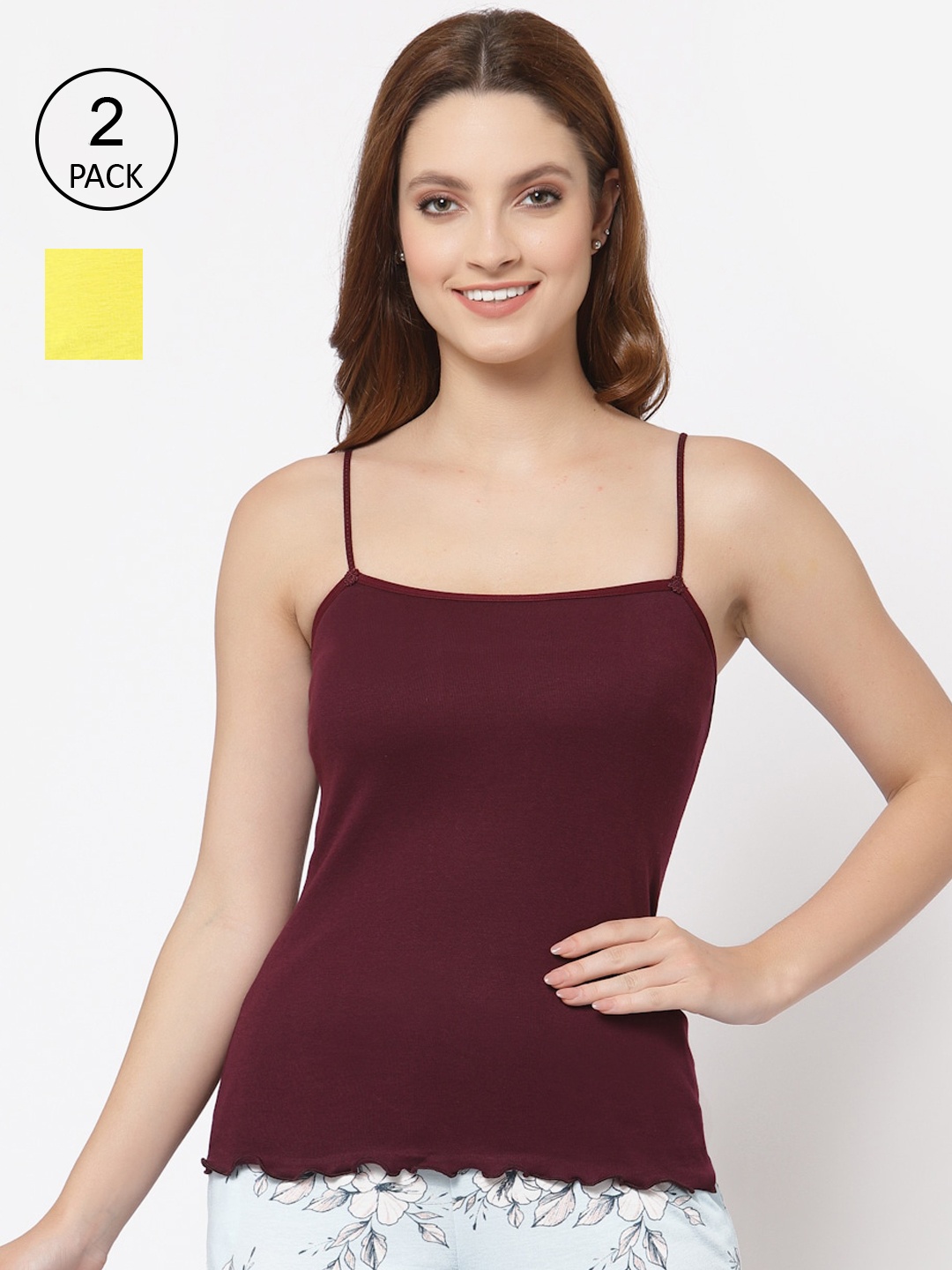 

Floret Women Burgundy & Yellow Pack of 2 Solid Cotton Camisoles