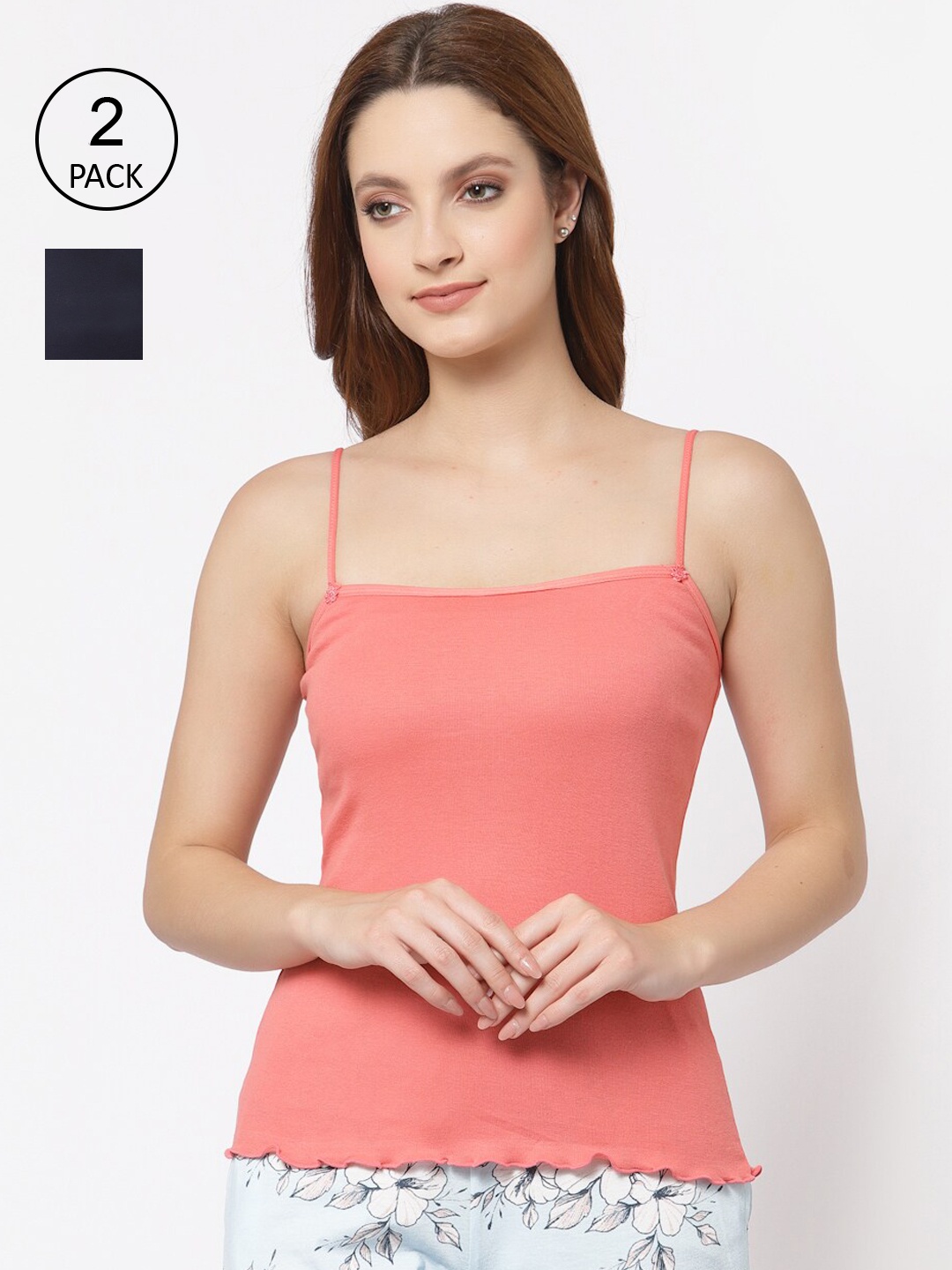 

Floret Women Pack Of 2 Solid Camisoles, Peach