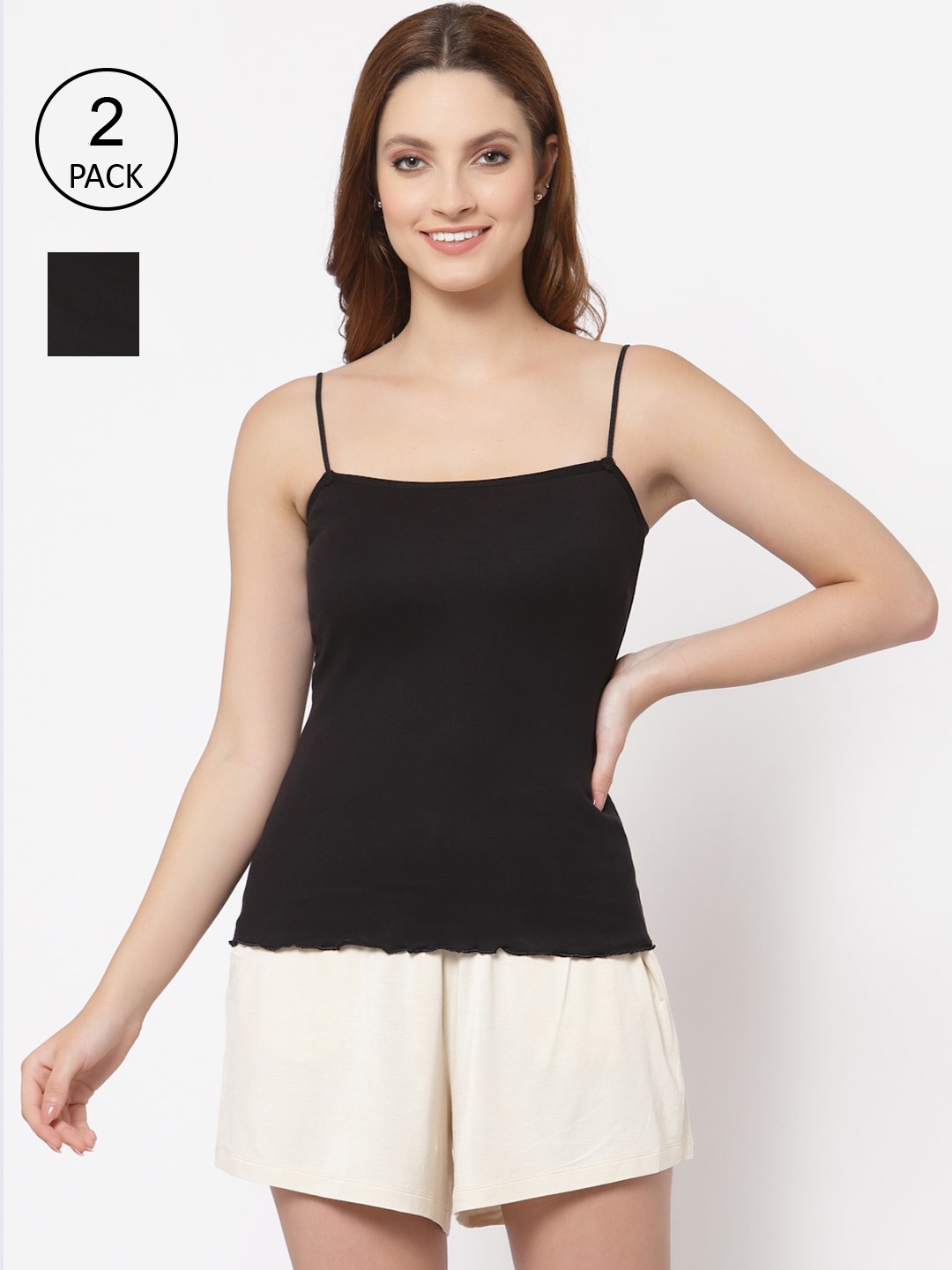 Floret Women Black Set Of 2 Camisoles