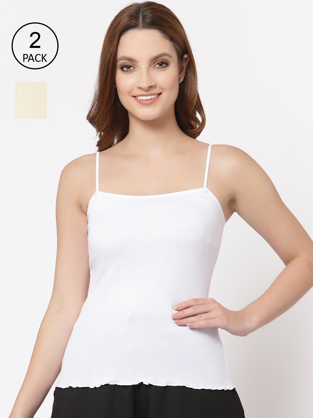 

Floret Women Set Of 2 White & Nude-Coloured Camisoles