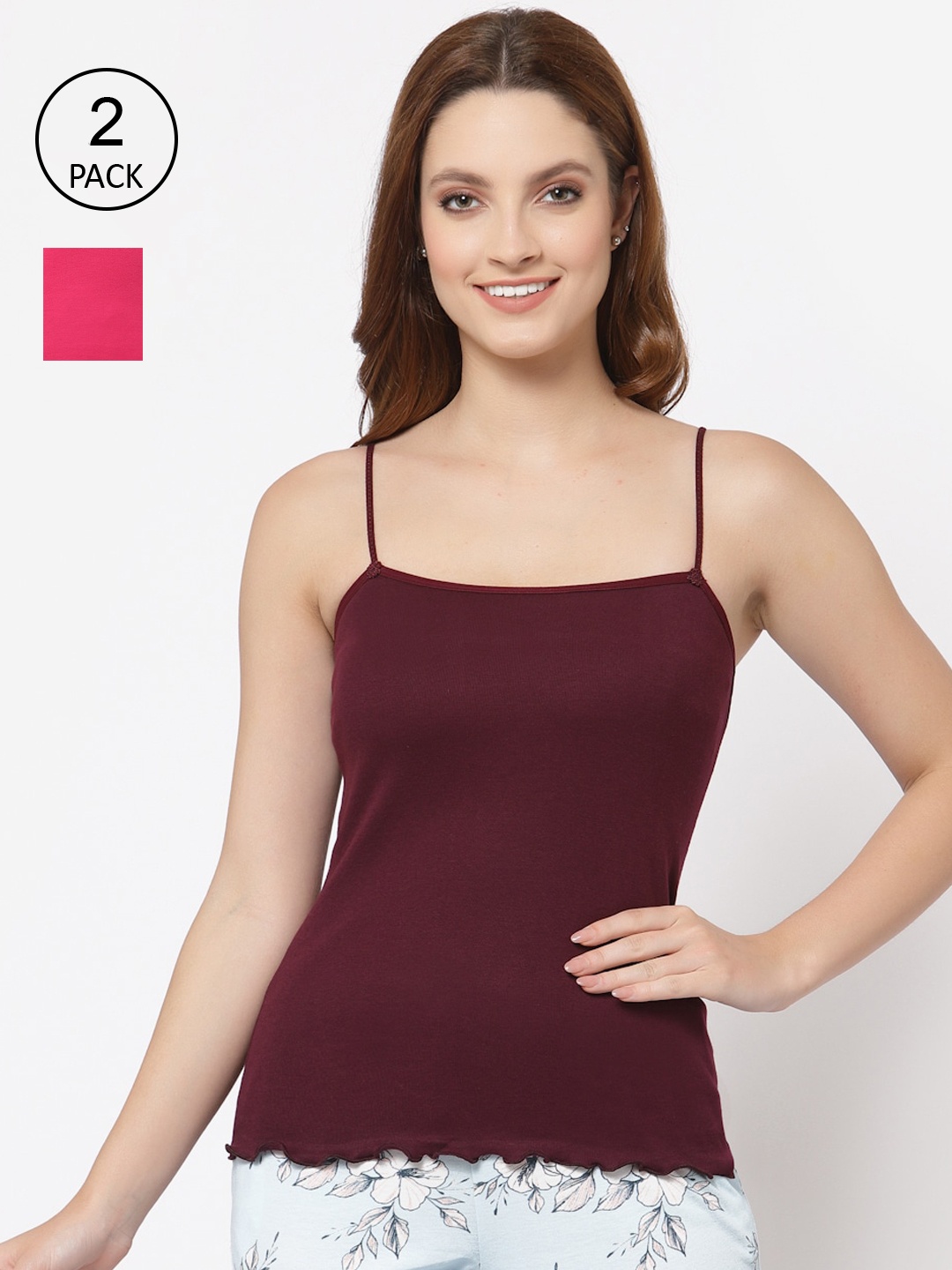 

Floret Women Pack Of 2 Burgundy & Magenta Solid Camisoles