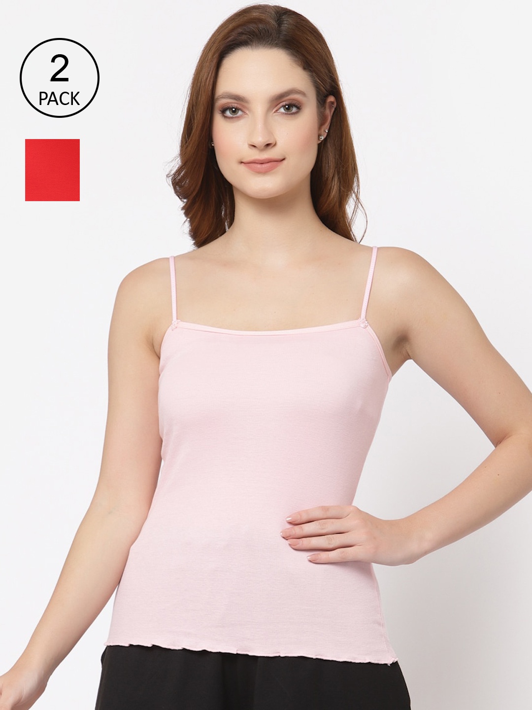 Floret Women Pack Of 2 Solid Camisoles, Pink