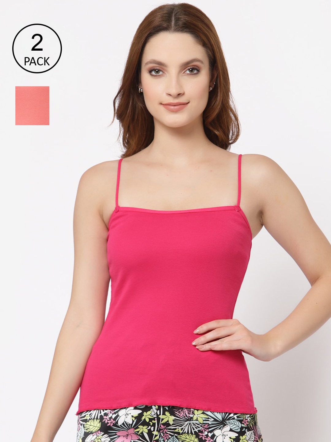 

Floret Women Magenta & Rose Pink Pack Of 2 Solid Cotton Camisoles