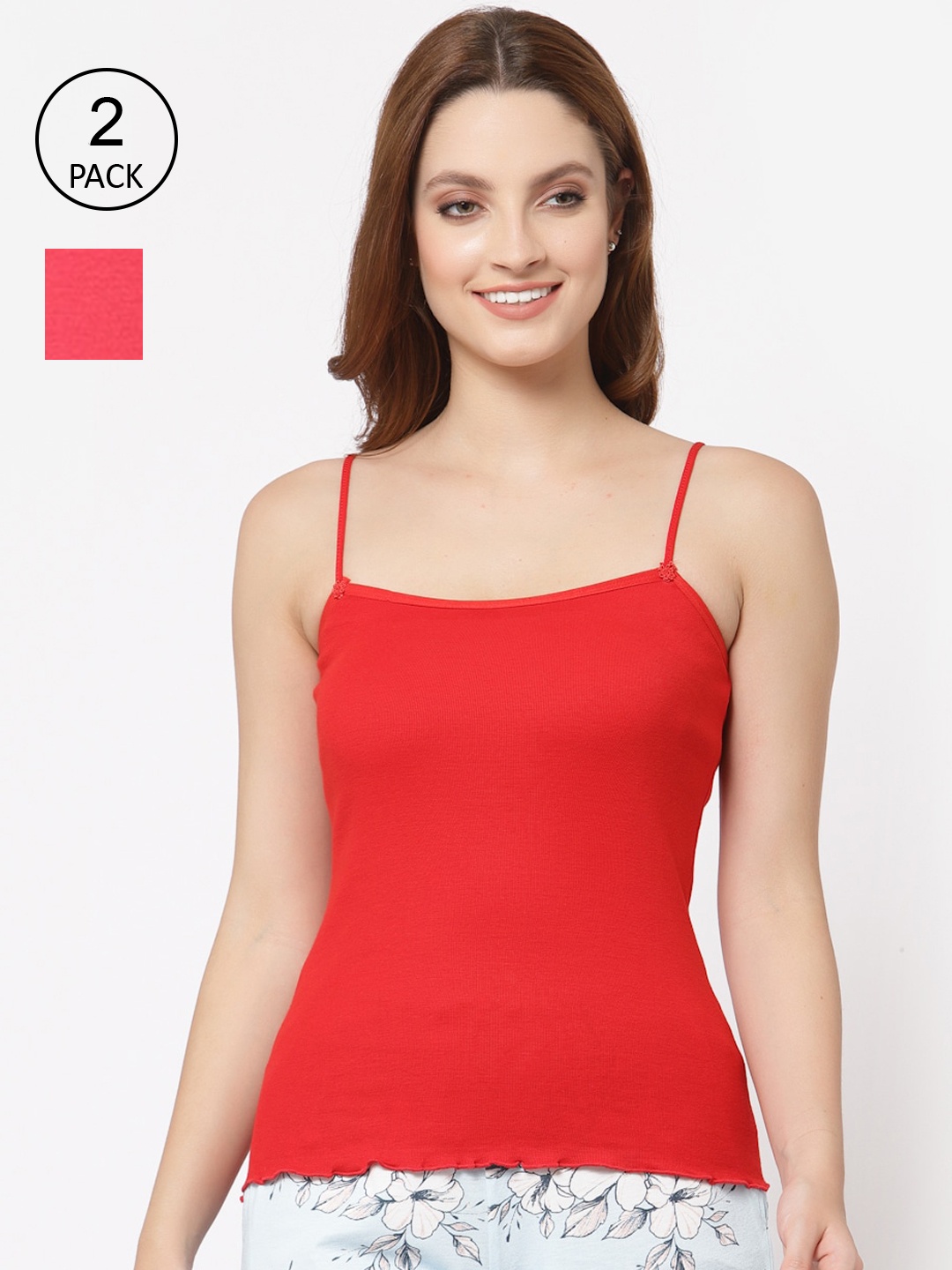 

Floret Women Red & Rose Pack of 2 Solid Cotton Camisoles