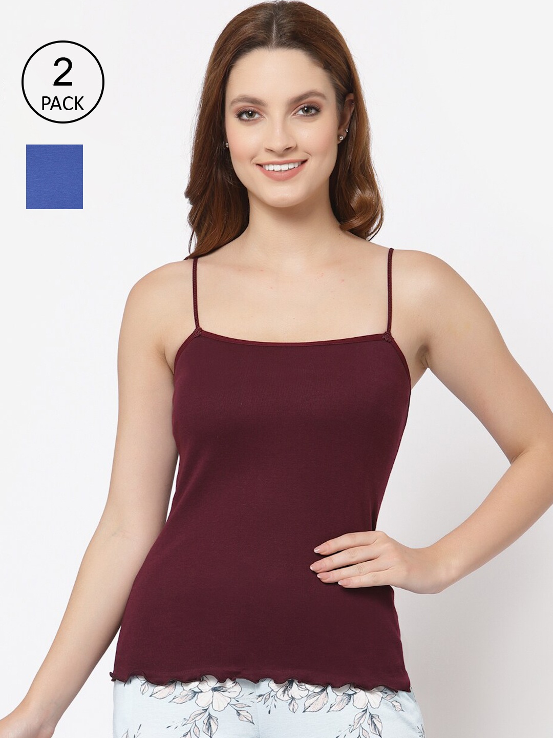 

Floret Women Burgundy & Blue Pack Of 2 Solid Cotton Camisoles