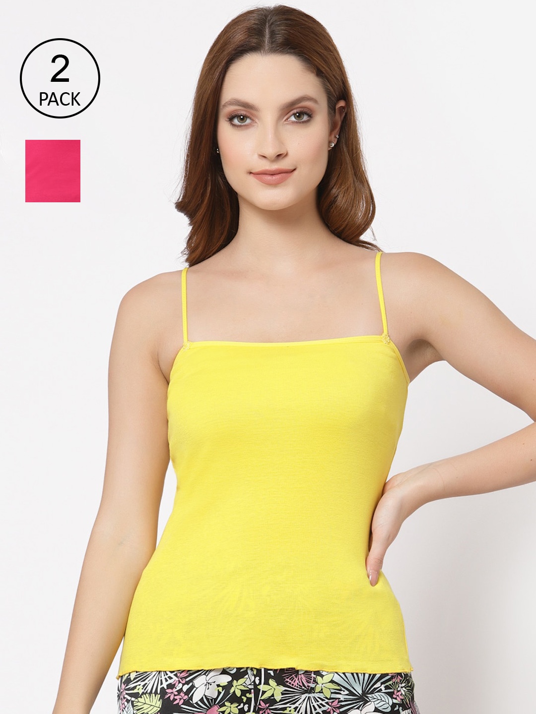 

Floret Women Pack Of 2 Solid Cotton Camisoles, Yellow