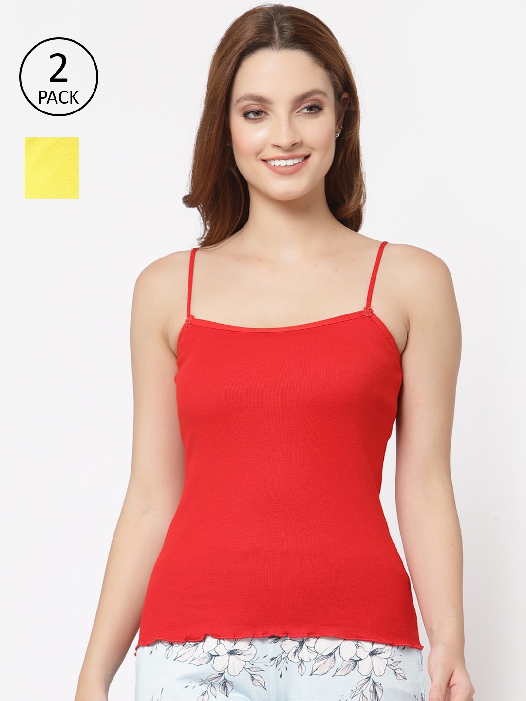 

Floret Women Red & Yellow Set Of 2 Camisoles