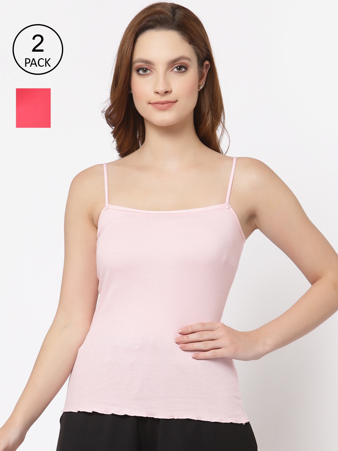 

Floret Women Pack Of 2 Solid Cotton Camisoles, Pink