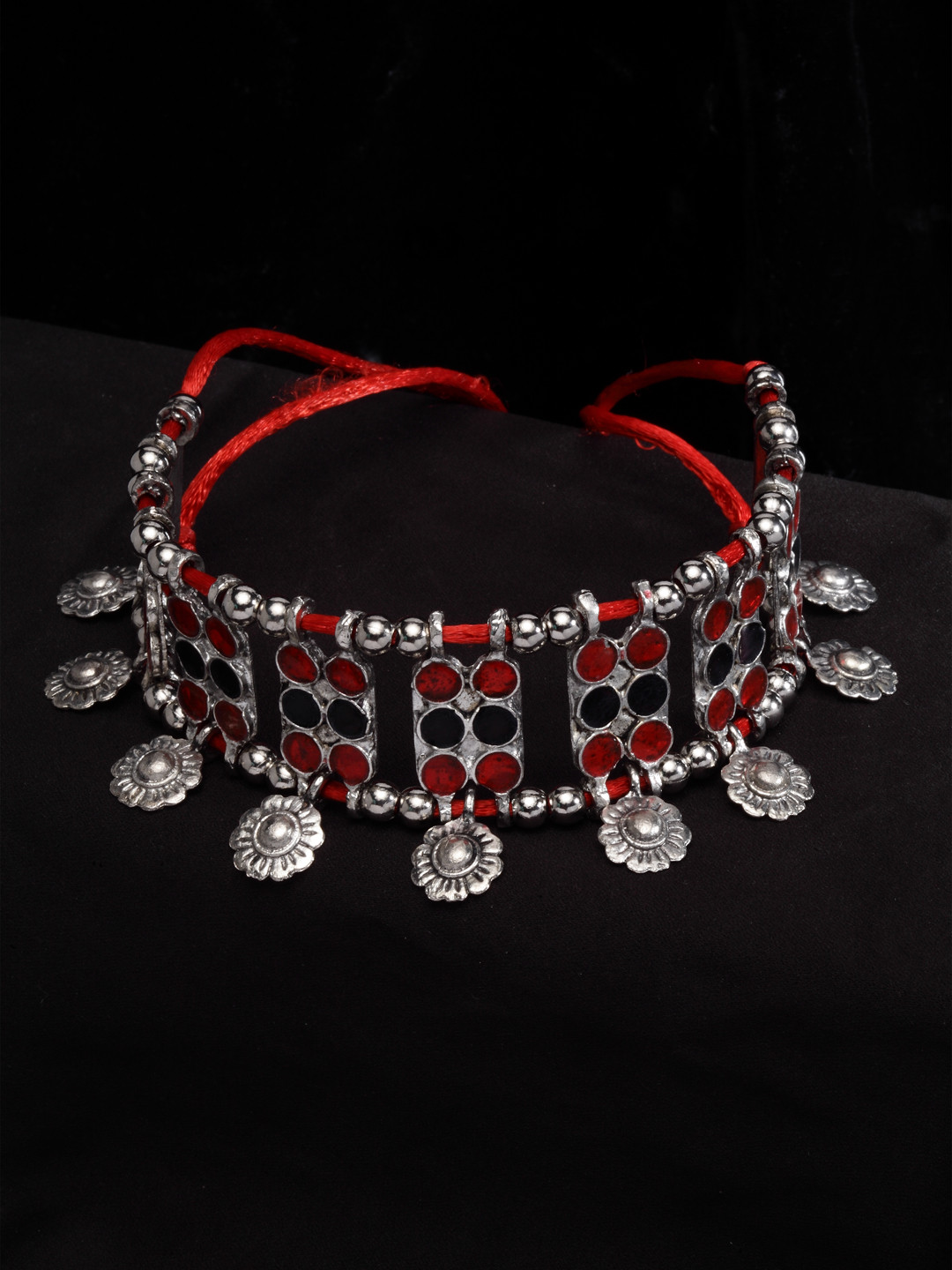 

PANASH Silver-Plated & Red Oxidized Choker Necklace