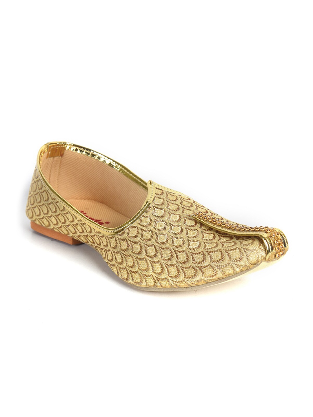 

Ajanta Men Pointed Toe Textured Comfort Insole Basics Ethnic Mojaris, Gold